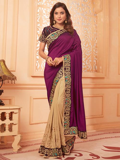 lace bordered embroidered saree with blouse - 17572969 - Very Small Image - 1