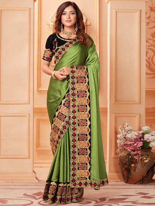 lace bordered embroidered saree with blouse - 17572971 - Very Small Image - 1