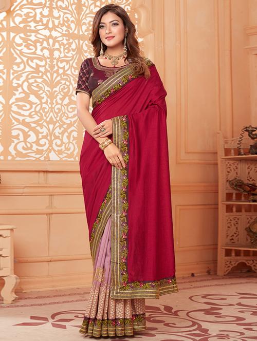 lace bordered embroidered saree with blouse - 17572972 - Very Small Image - 1
