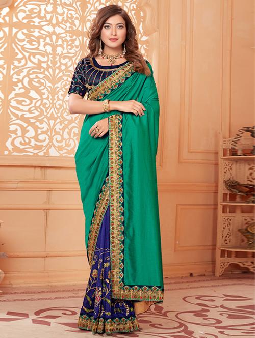 solid bordered saree with blouse - 17572976 - Very Small Image - 1