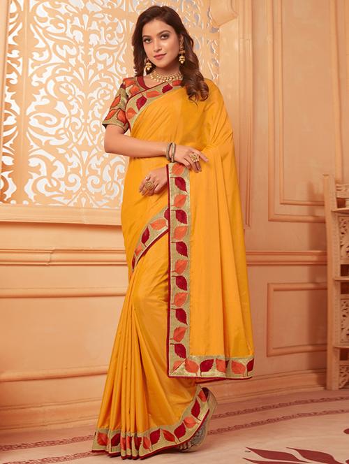 solid bordered saree with blouse - 17573012 - Very Small Image - 1