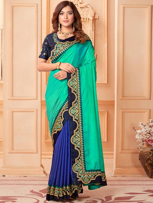 solid bordered saree with blouse - 17573013 - Very Small Image - 1