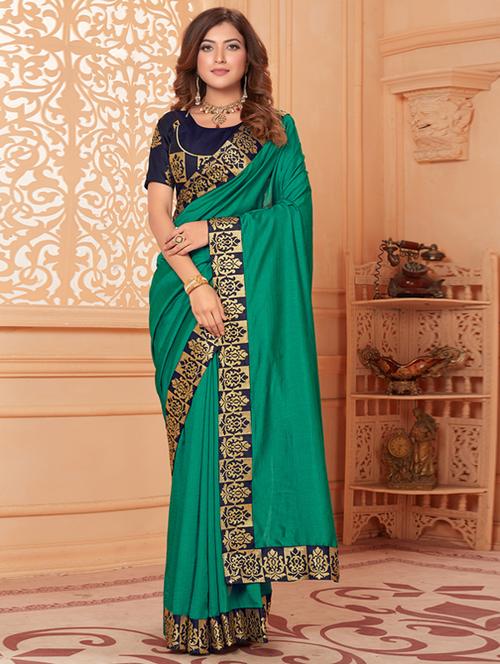 solid bordered saree with blouse - 17573020 - Very Small Image - 1