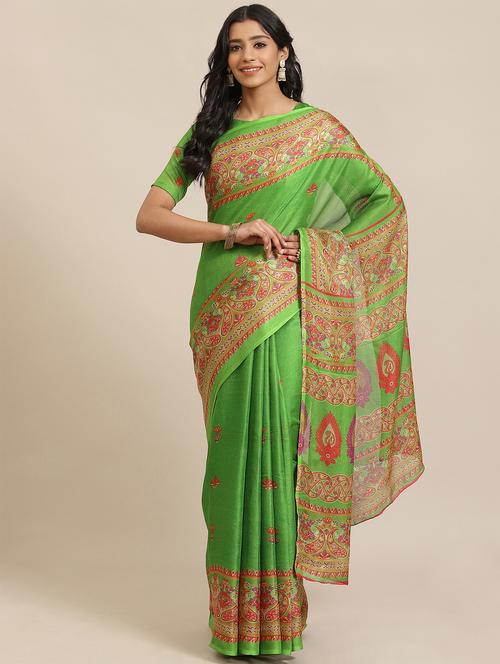 paisley printed saree with blouse - 17573075 - Very Small Image - 1