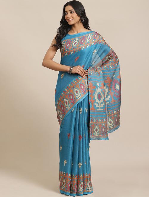 floral printed saree with blouse - 17573079 - Very Small Image - 1