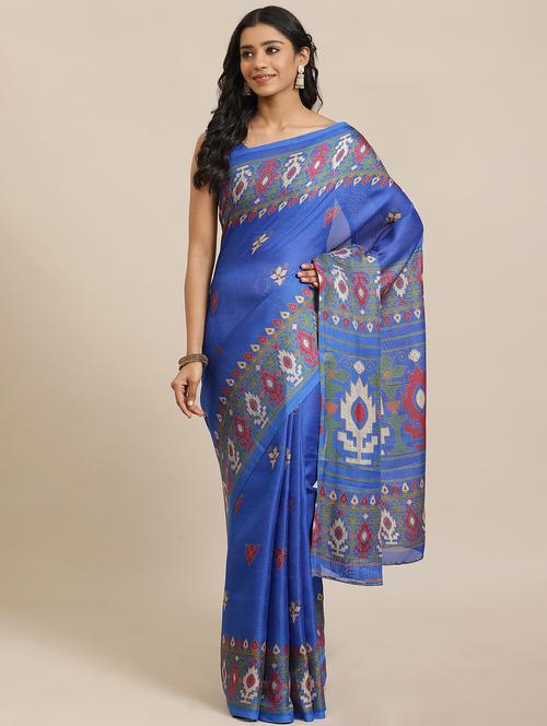 floral printed saree with blouse - 17573080 - Very Small Image - 1