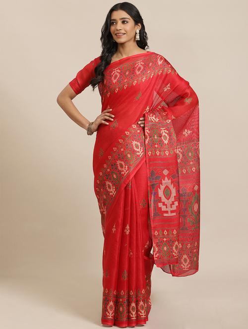 floral printed saree with blouse - 17573085 - Very Small Image - 1