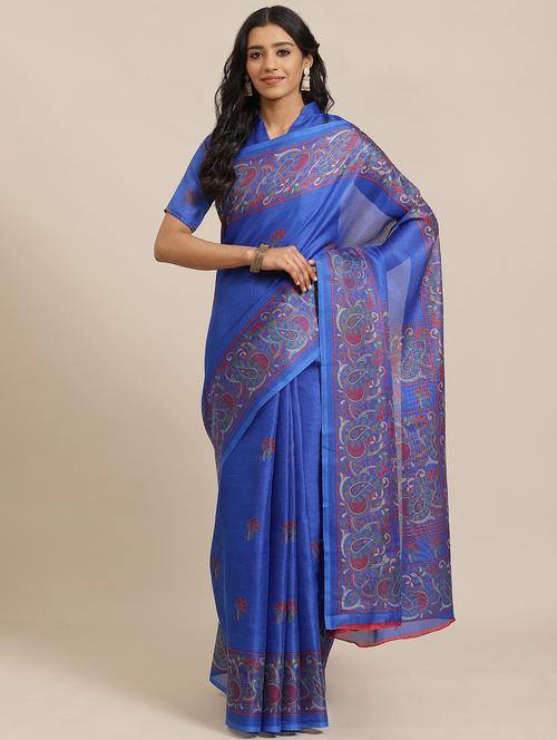 floral printed saree with blouse - 17573089 - Very Small Image - 1