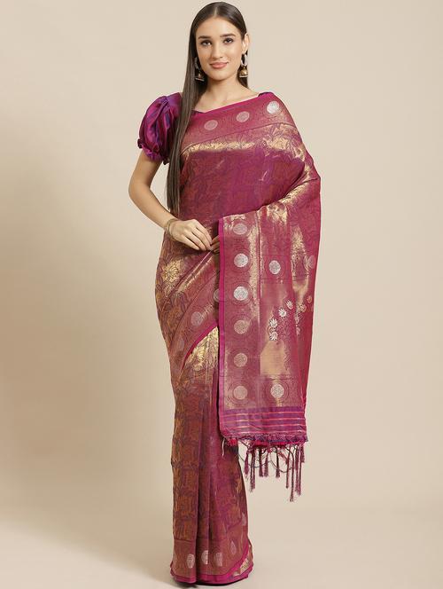 jacquard woven saree with blouse - 17573096 - Very Small Image - 1