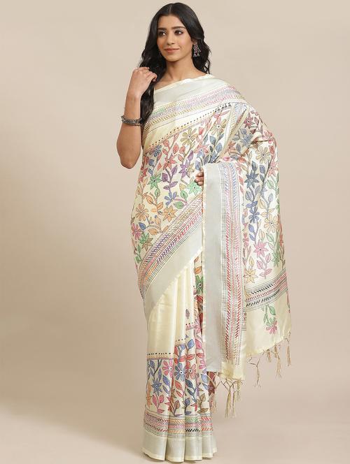 floral printed saree with blouse - 17573125 - Very Small Image - 1