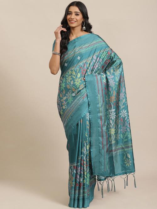 floral printed saree with blouse - 17573127 - Very Small Image - 1