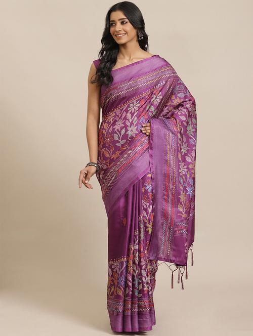 floral printed saree with blouse - 17573129 - Very Small Image - 1