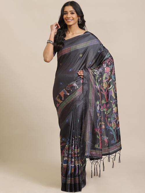 conversational printed saree with blouse - 17573130 - Very Small Image - 1
