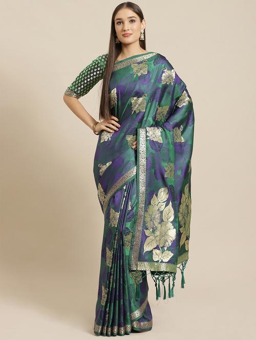 floral woven saree with blouse - 17573138 - Very Small Image - 1