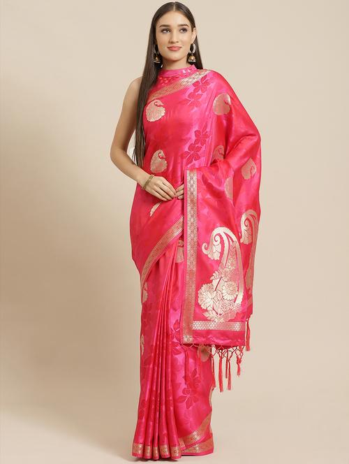 floral woven saree with blouse - 17573139 - Very Small Image - 1