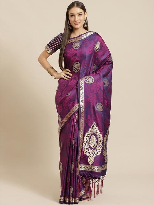 floral woven saree - 17573140 - Very Small Image - 1