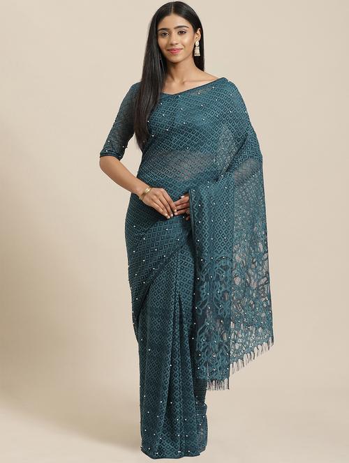 embellished plain net saree - 17573144 - Very Small Image - 1