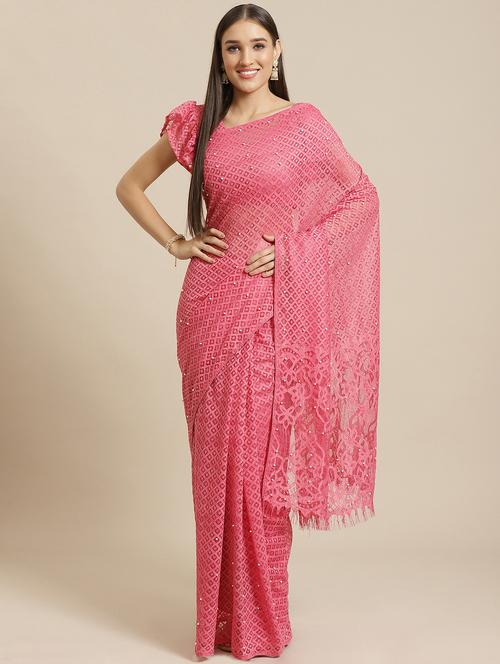 embellished plain net saree with blouse - 17573146 - Very Small Image - 1