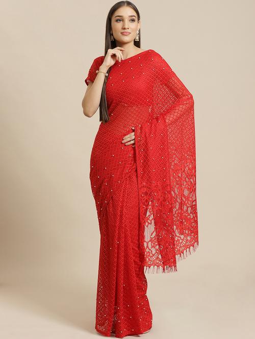 embellished plain net saree - 17573148 - Very Small Image - 1