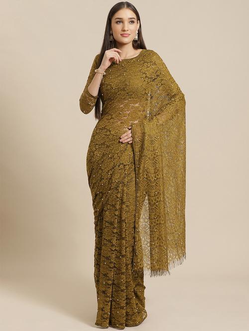 embellished plain net saree with blouse - 17573149 - Very Small Image - 1