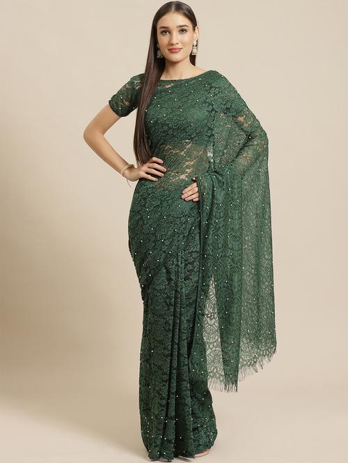 embellished plain net saree with blouse - 17573151 - Very Small Image - 1