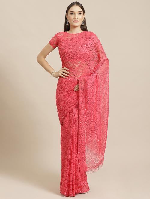 embellished plain net saree with blouse - 17573152 - Very Small Image - 1