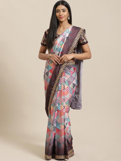 abstract printed saree with blouse - 17573157 - Very Small Image - 1