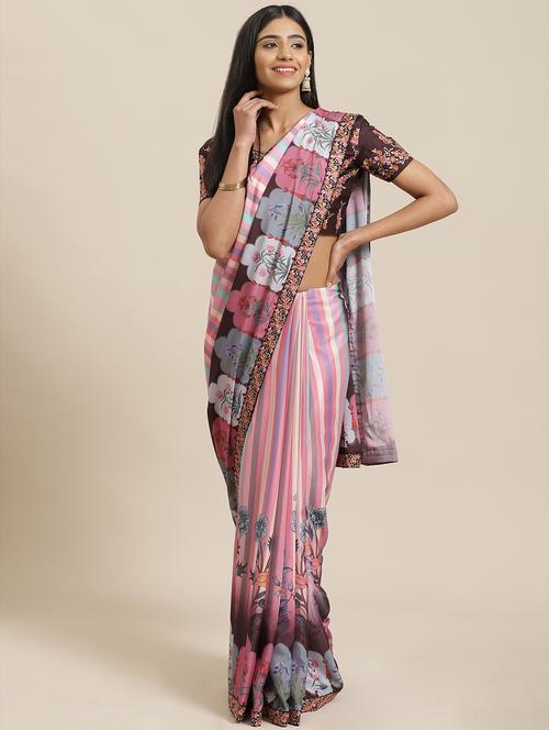 stripe printed saree - 17573158 - Very Small Image - 1