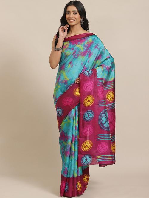 tie & dye printed saree with blouse - 17573160 - Very Small Image - 1