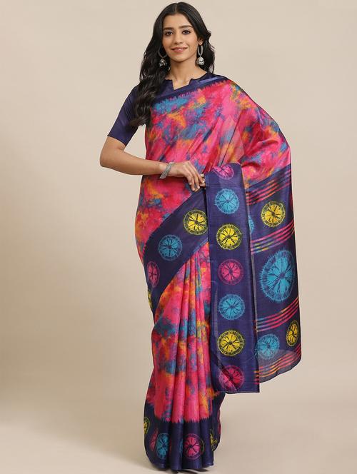 tie & dye printed saree with blouse - 17573161 - Very Small Image - 1
