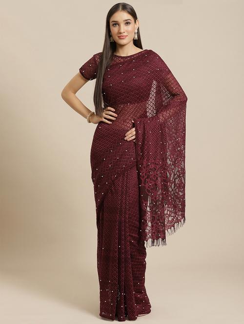 embellished net plain saree with blouse - 17573189 - Very Small Image - 1