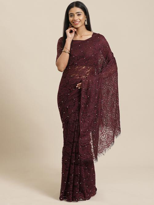 embellished net plain saree with blouse - 17573190 - Very Small Image - 1