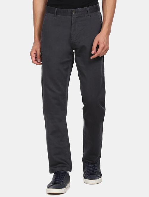 grey solid flat front casual trouser - 17573200 - Very Small Image - 1