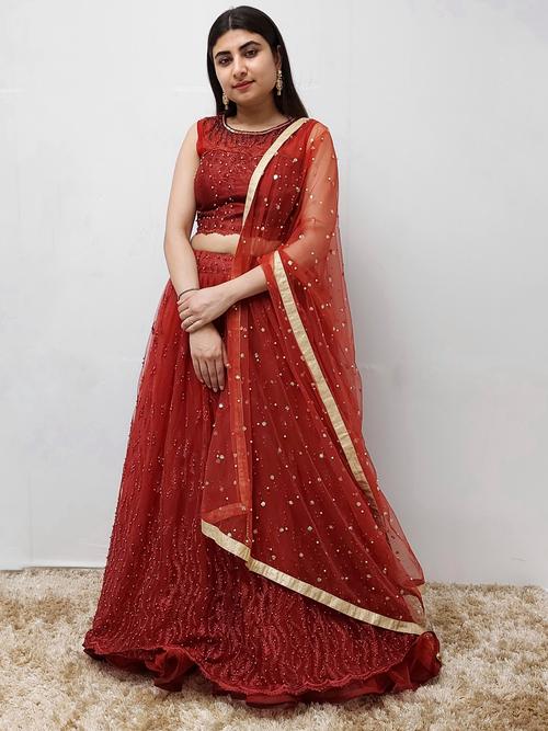 red party wear lehenga set - 17573280 - Very Small Image - 1