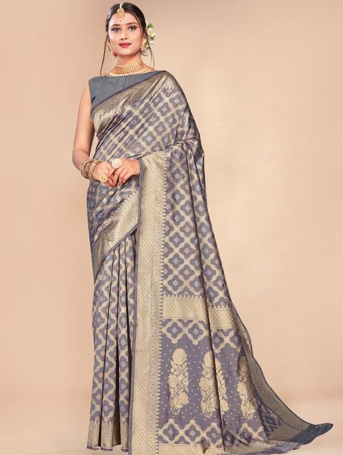 jacquard banarasi saree with blouse - 17573676 - Very Small Image - 1