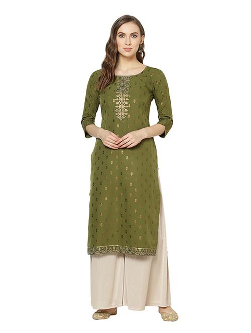 olive green straight kurta - 17573749 - Very Small Image - 1