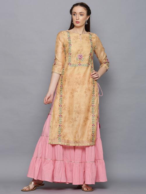 yellow chanderi suit set - 17573762 - Very Small Image - 1