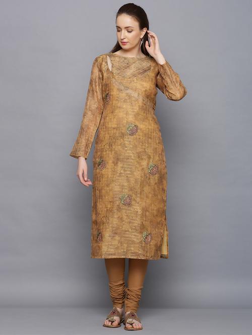 yellow chanderi suit set - 17573765 - Very Small Image - 1