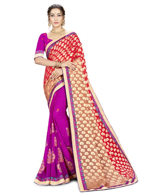 embroidered half & half saree with blouse - 17574146 - Very Small Image - 1