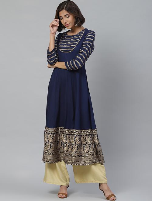 blue rayon anarkali kurta - 17574213 - Very Small Image - 1