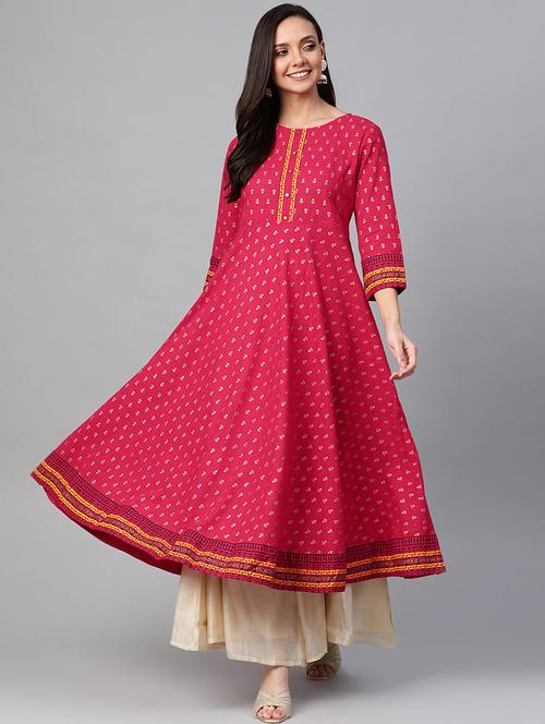 pink cotton blend anarkali kurta - 17574229 - Very Small Image - 1