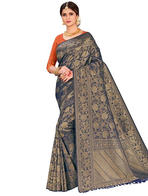 floral kanjivaram saree with blouse - 17574241 - Very Small Image - 1
