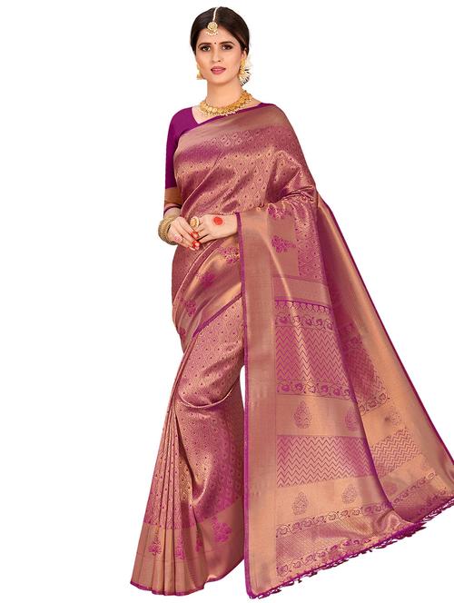 deep mpurple kanjivaram saree with blouse - 17574261 - Very Small Image - 1