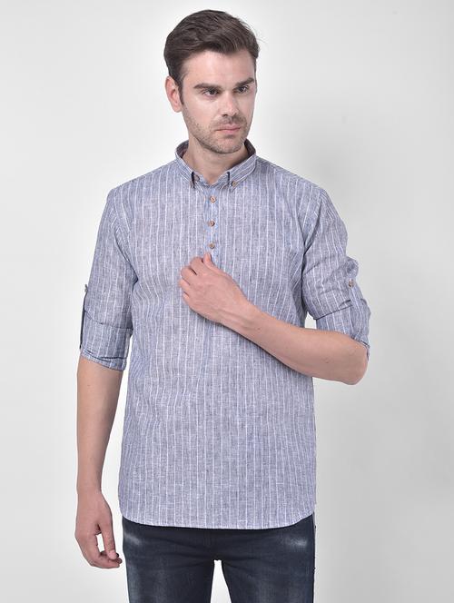 grey striped short kurta - 17574289 - Very Small Image - 1