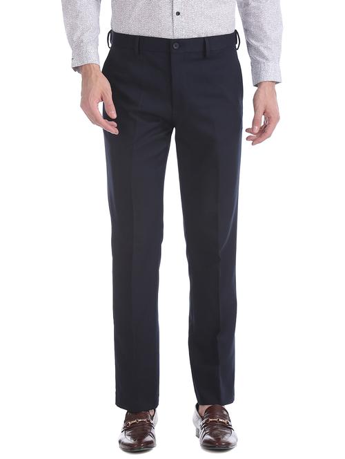 navy blue solid flat front formal trouser - 17574622 - Very Small Image - 1
