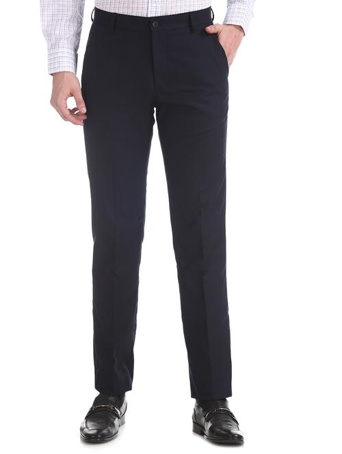 navy blue solid flat front formal trouser - 17574665 - Very Small Image - 1