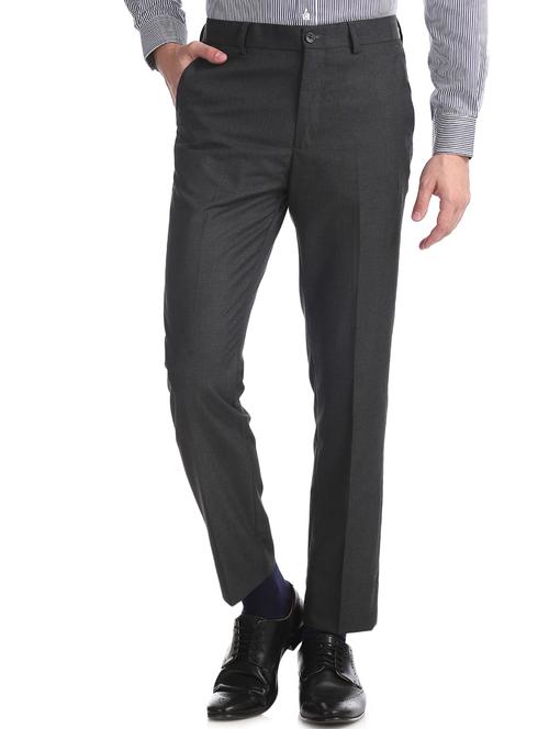 grey solid flat front formal trouser - 17574685 - Very Small Image - 1