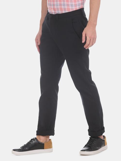 navy blue solid chinos - 17574745 - Very Small Image - 1