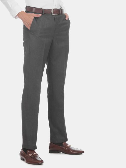 grey solid flat front formal trouser - 17574746 - Very Small Image - 1