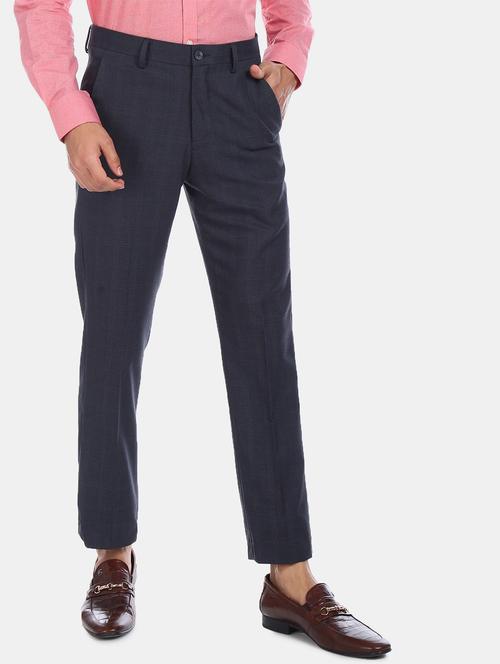 navy blue checkered flat front formal trouser - 17574776 - Very Small Image - 1